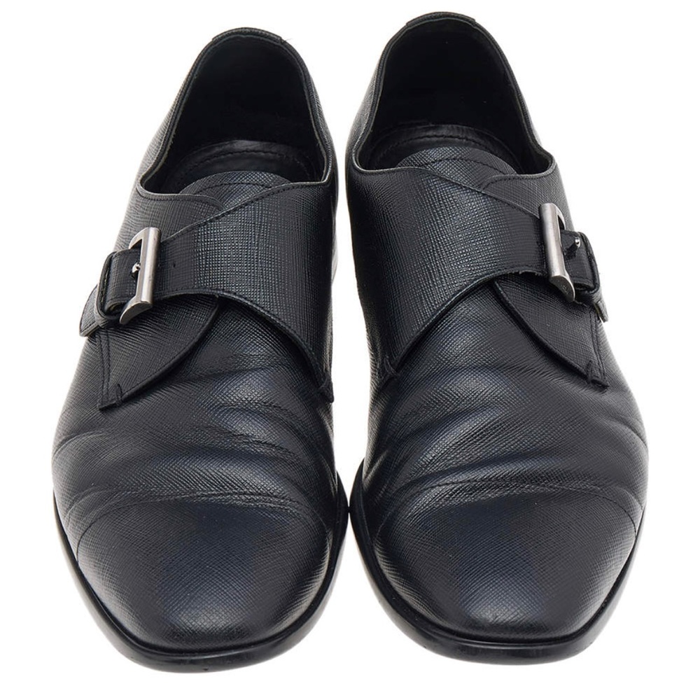Prada Men's Black Saffiano Leather Monk Strap Loafers - Picture 6 of 14